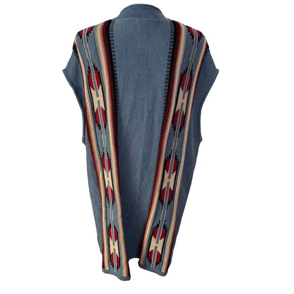 Champs Poncho Cape Cardigan Sweater Women's Size 2X Blue Cotton Blend Aztec NWT - Picture 4 of 8